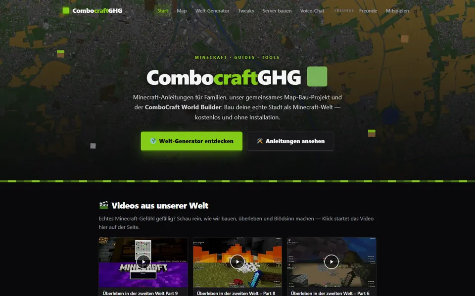 Screenshot der Webseite Combocraft