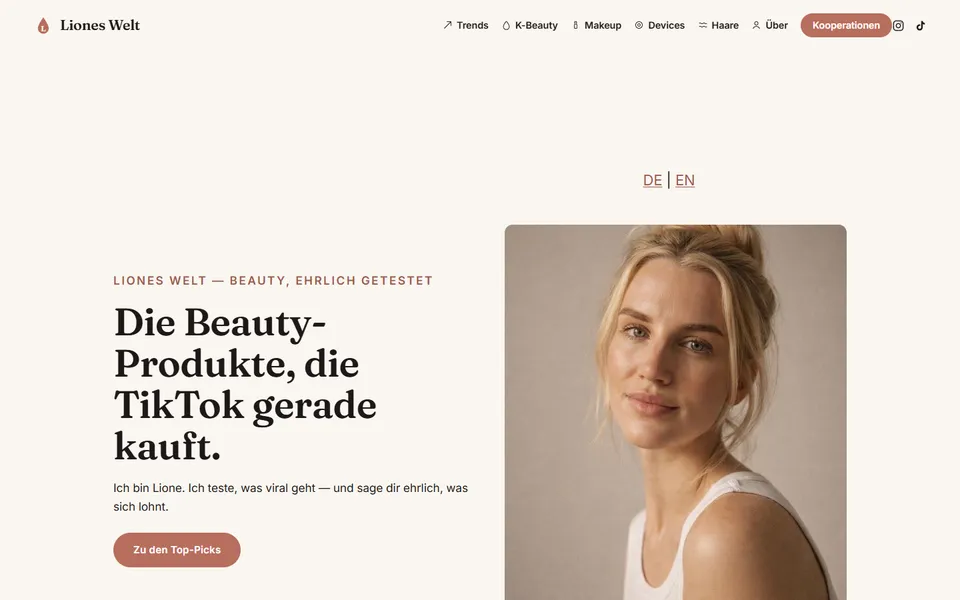 Screenshot der Webseite Liones Welt