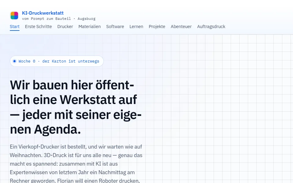 Screenshot of the KI-Druckwerkstatt website
